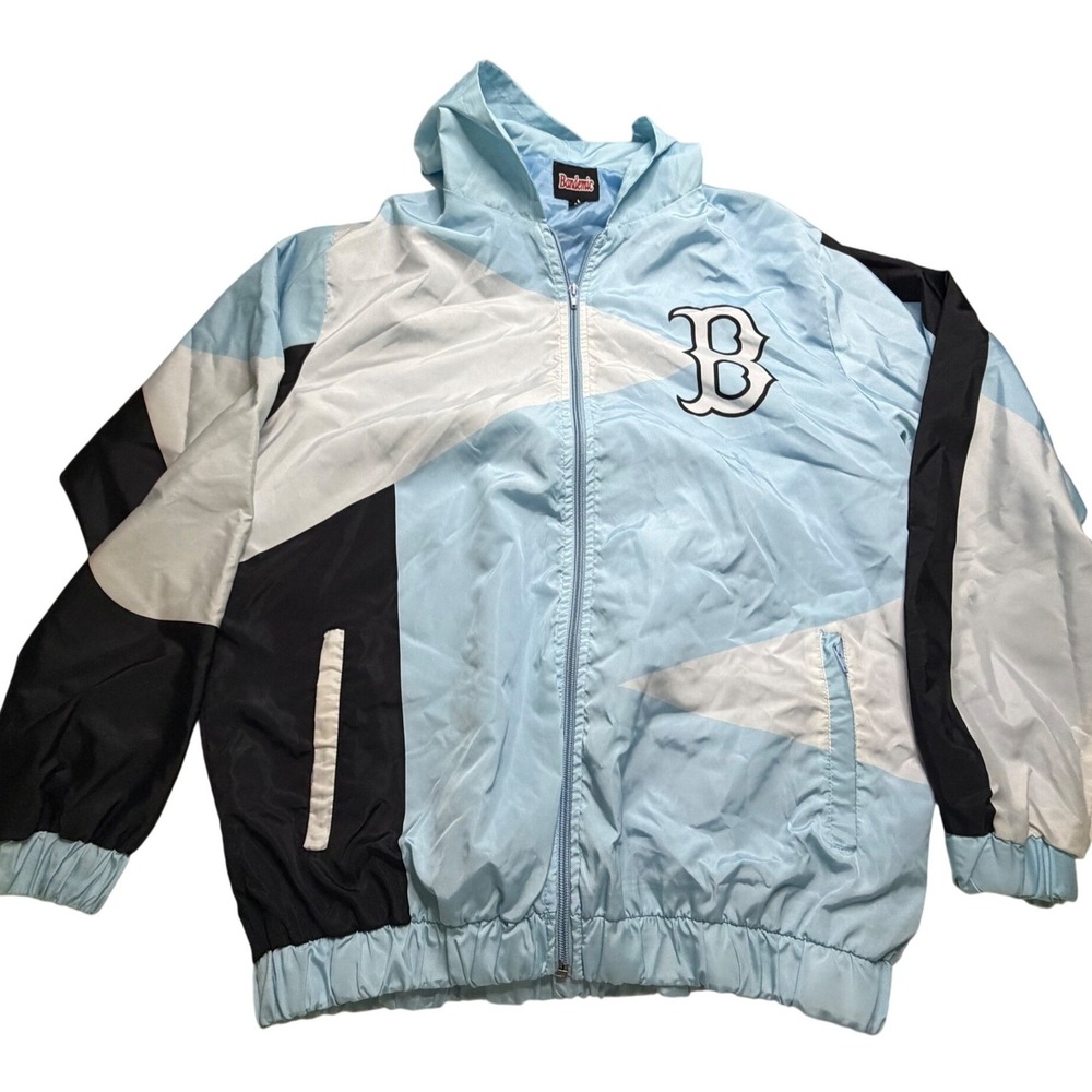 Bandemic Mens Colorblock Windbreaker Jacket Light Blue Black Hooded Size M